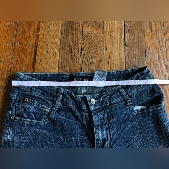 R.V.T || Vintage 90s Y2K Style Mid Rise Dark Wash Denim Flared Bootcut Jeans 14 - Picture 9 of 11